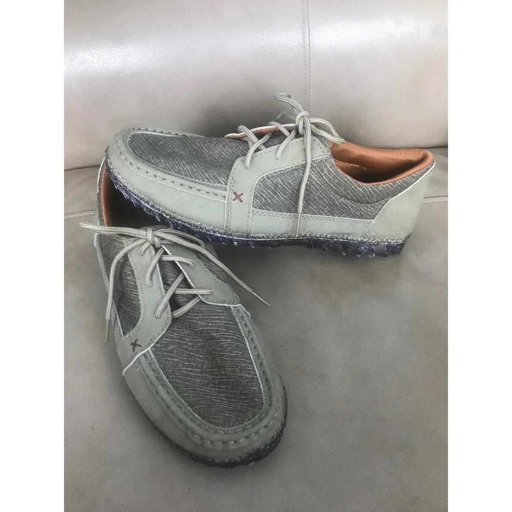 Twisted X Mens MZX0009 Driving Moc Shoes Sage Green Leather Fabric Sz 9 LIKE NEW